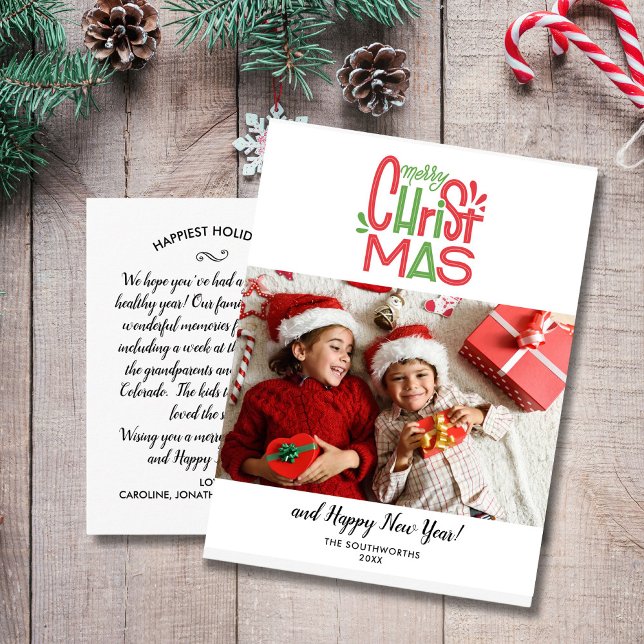 Frohe Weihnachtsfamilie Foto Feierliche Typografie Postkarte (Von Creator hochgeladen)