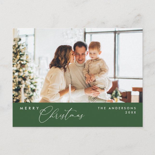 Frohe Weihnachtsfamilie Foto, Forest Green Postkarte (Vorderseite)