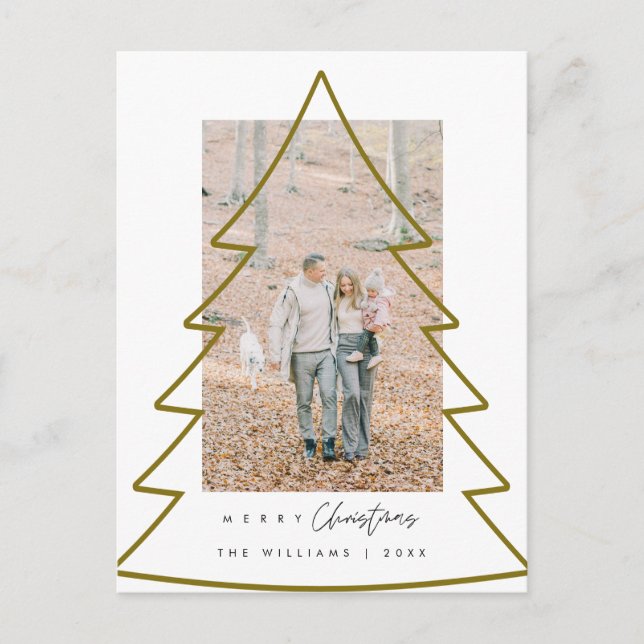 Frohe Weihnachtsfamilie Foto, Gold Xmas Tree Frame Postkarte (Vorderseite)