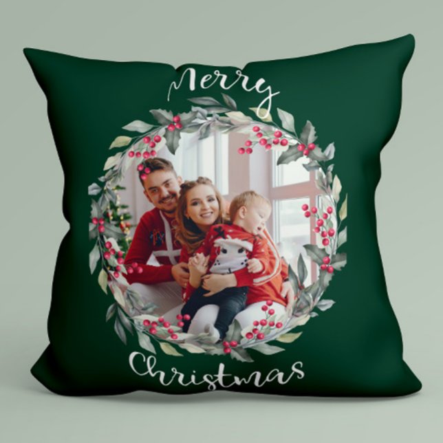 Frohe Weihnachtsfamilie Foto Green Kissen (Von Creator hochgeladen)
