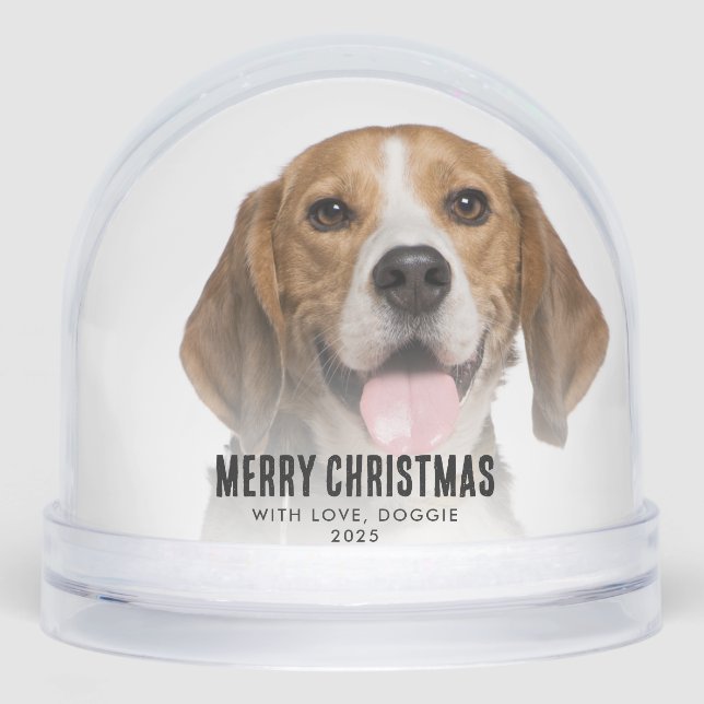 Frohe Weihnachtsfamilie Foto mit Hund Custom Schneekugeln (Vorderseite)