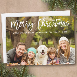 Frohe Weihnachtsfamilie Foto Moderne Pinselschrift Feiertagskarte