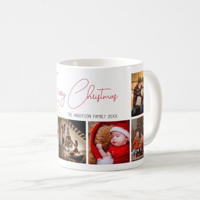 Frohe Weihnachtsfamilie Foto rot dekorative Text Kaffeetasse (VorderseiteRechts)