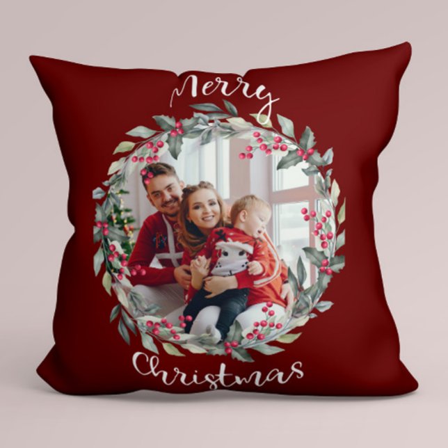 Frohe Weihnachtsfamilie Foto rot Kissen (Von Creator hochgeladen)