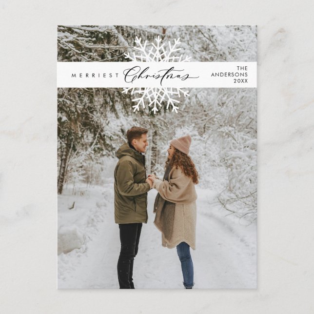 Frohe Weihnachtsfamilie Foto, Schneeflocken Postkarte (Vorderseite)