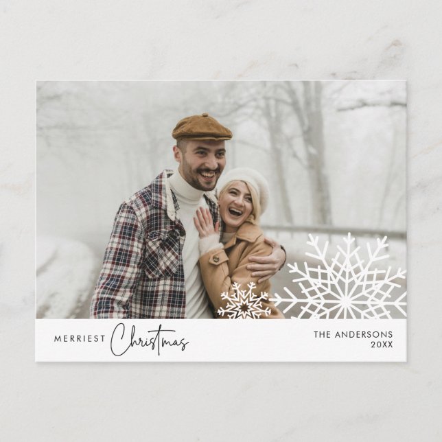 Frohe Weihnachtsfamilie Foto, Schneeflocken Postkarte (Vorderseite)