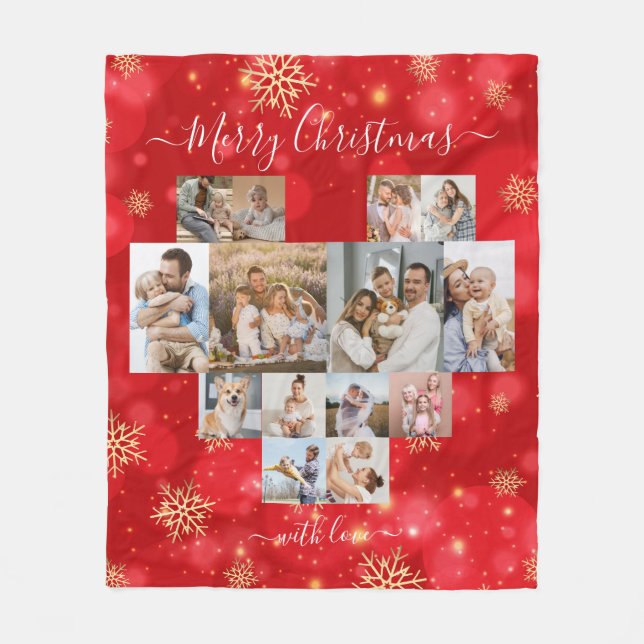Frohe Weihnachtsfamilie Herz Moderne Foto Collage Fleecedecke (Vorderseite)