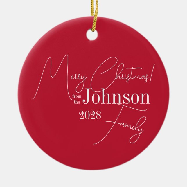 Frohe Weihnachtsfamilie Modernes Rot Keramik Ornament (Vorne)