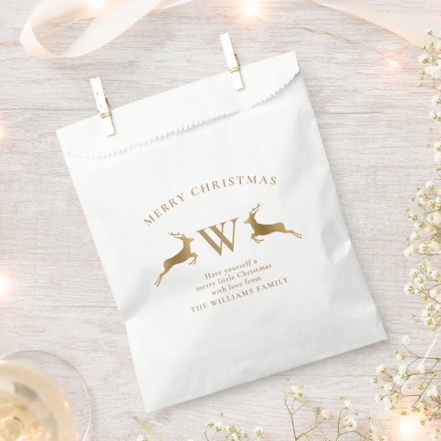 Frohe Weihnachtsfamilie Monogram Gold Deer Geschenktütchen (Ausgeschnitten)
