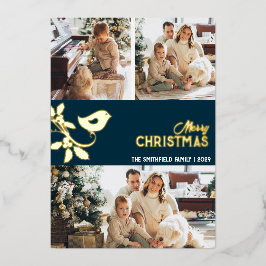 Frohe Weihnachtsfamilie Multi-Foto Gold Folien Feiertagskarte