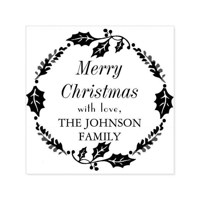 Frohe Weihnachtsfamilie Name Holly Wreath Briefmar Permastempel (Design)