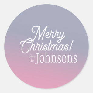 Frohe Weihnachtsfamilie Name Ombre Lilac Pink Runder Aufkleber