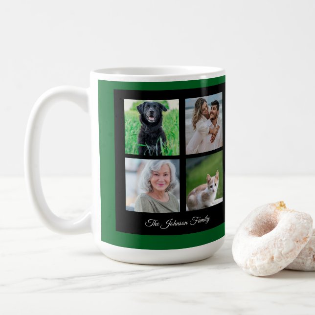 Frohe Weihnachtsfamilie Name und Foto Collage Kaffeetasse (Mit Donut)