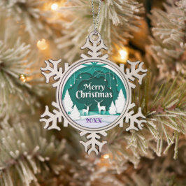 Frohe Weihnachtsfamilie und erste Schneeflocken Zinn-Ornament