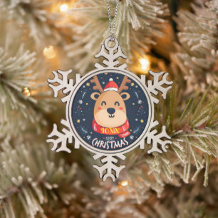 Frohe Weihnachtsfamilie und erste Schneeflocken Zinn-Ornament