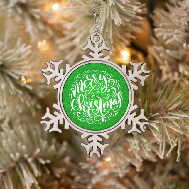 Frohe Weihnachtsfamilie und erste Schneeflocken Zinn-Ornament (Baum)