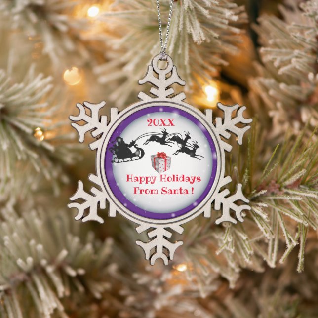 Frohe Weihnachtsfamilie und erste Schneeflocken Zinn-Ornament (Baum)