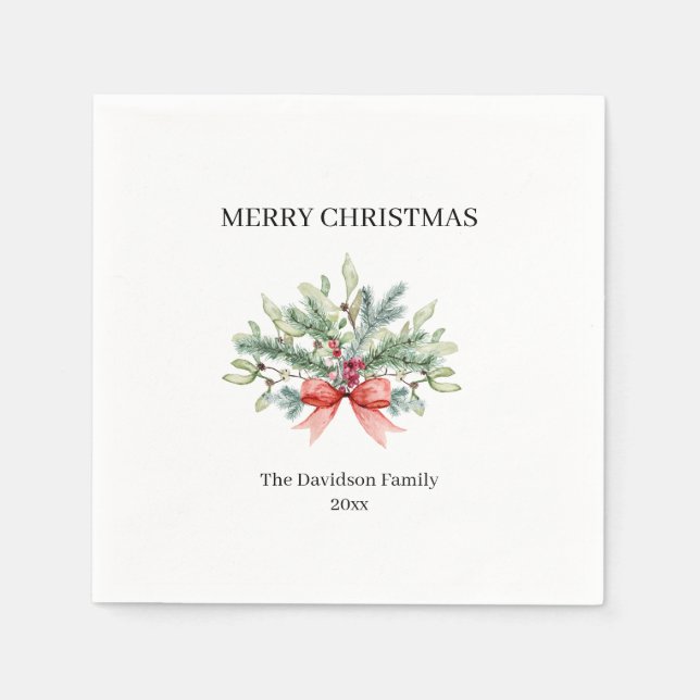 Frohe Weihnachtsfamilie Wasserfarbengrün Serviette (Vorderseite)