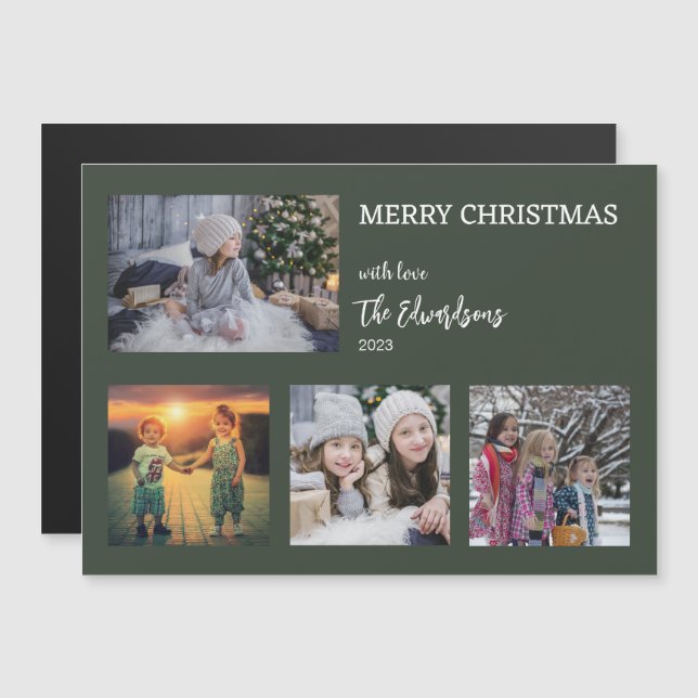 Frohe Weihnachtsfamilien Foto Collage Magnetkarte (Vorne/Hinten)