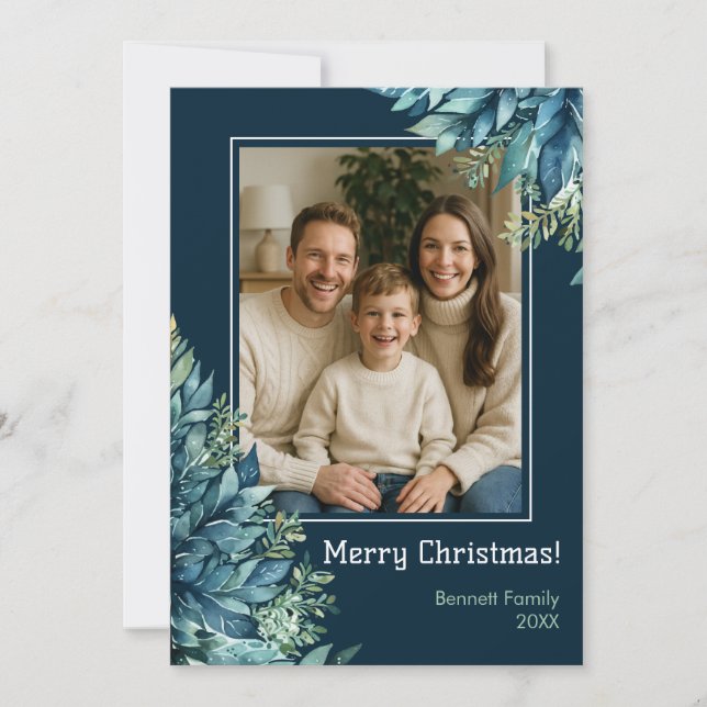 Frohe Weihnachtsfamilien Foto Urlaubskarte Einladung (Vorderseite)