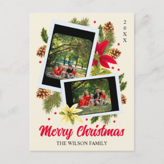 Frohe Weihnachtsfamilienfoto Collage Rote Blume Feiertagspostkarte