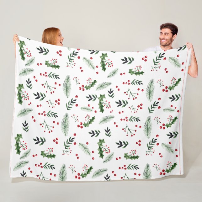 Frohe Weihnachtsfeier Blätter Muster Fleecedecke (Beispiel)
