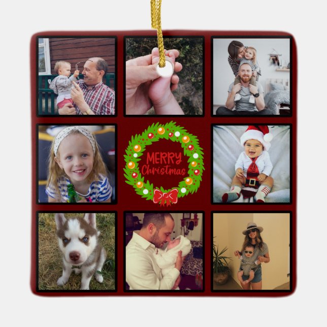 Frohe Weihnachtsfeier Custom Foto Collage Keramikornament (Vorderseite)
