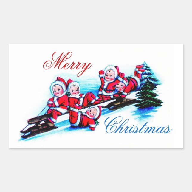 Frohe Weihnachtsfeier - Elfen Rodeln im Schnee Rechteckiger Aufkleber (Vorderseite)