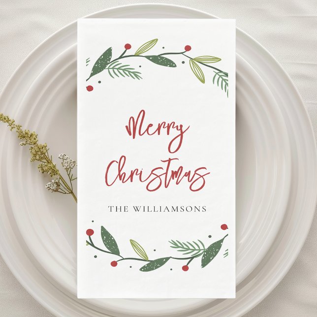 Frohe Weihnachtsfeier Handgeschriebene Feiertage Serviette (Merry Christmas Script Chic Paper Guest Towel)