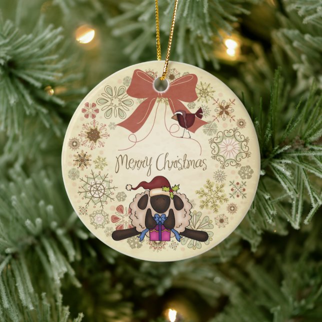 Frohe Weihnachtsfeier mit Niedlichen Schafen und V Keramikornament (Baum)