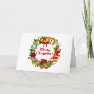 Frohe Weihnachtsfeier mit Ornamenten und Geschenke Karte