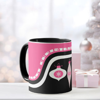 Frohe Weihnachtsfeier mit rosa und schwarzen Ornam Tasse