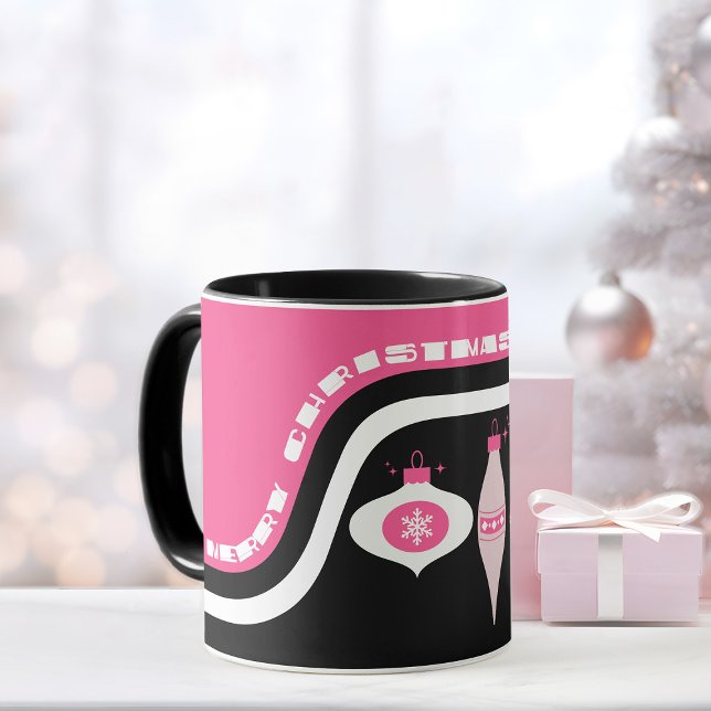 Frohe Weihnachtsfeier mit rosa und schwarzen Ornam Tasse (Christmas mug pink and black merry Christmas color mug Christmas gift idea)