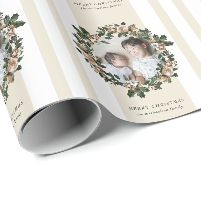 Frohe Weihnachtsfeier mit Streifen und Foto Geschenkpapier (Rolleneckpunkt)