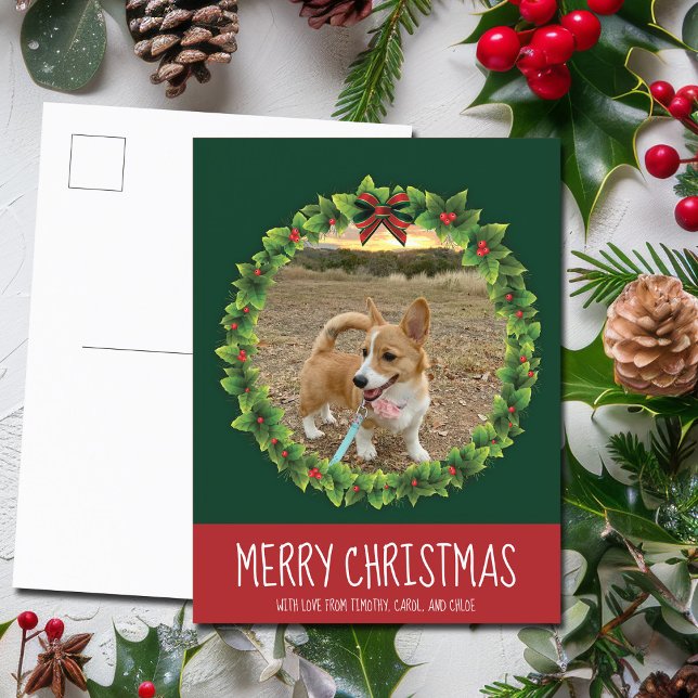 Frohe Weihnachtsfeier Niedliche Custom Dog Foto Gr Postkarte (Von Creator hochgeladen)