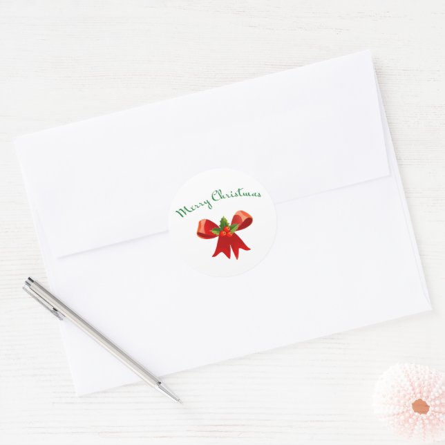 Frohe Weihnachtsfeier Red Bow Round Sticker (Umschlag)