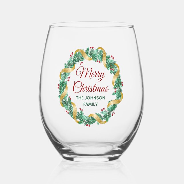 Frohe Weihnachtsfeier Red Green Custom Weinglas Ohne Stiel (Vorderseite)