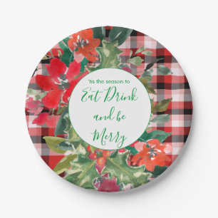 Frohe Weihnachtsfeier Red Kariert Green Pappteller