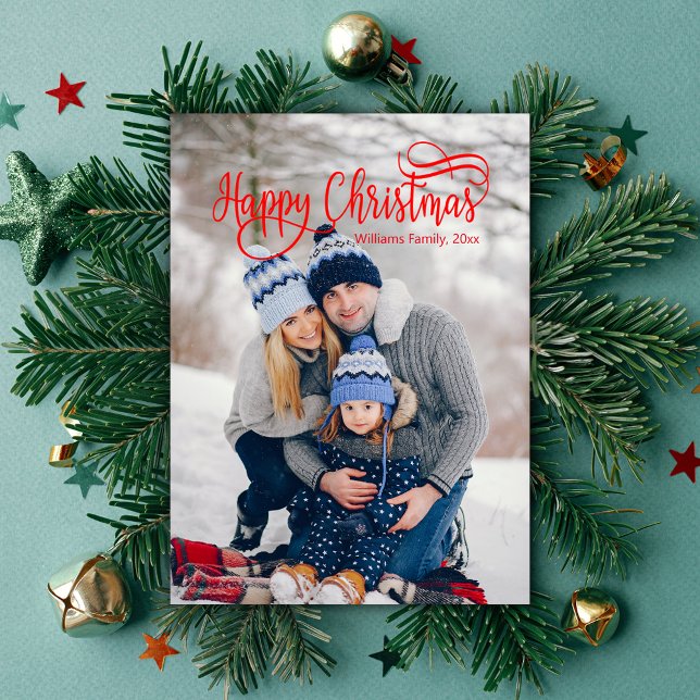 frohe Weihnachtsfeier Rote Kalligrafie Familie Fot Mitteilungskarte (Von Creator hochgeladen)