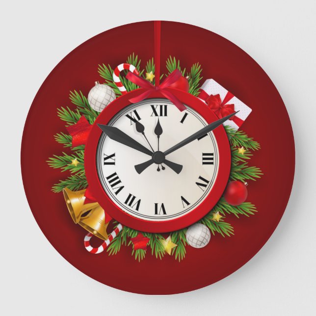 Frohe Weihnachtsfeier und glückliches neues Jahr Große Wanduhr (Vorderseite)