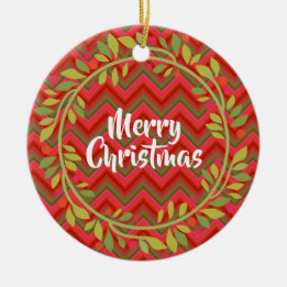 Frohe Weihnachtsfeier und Zickzack Retro Keramik Ornament