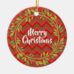 Frohe Weihnachtsfeier und Zickzack Retro Keramik Ornament