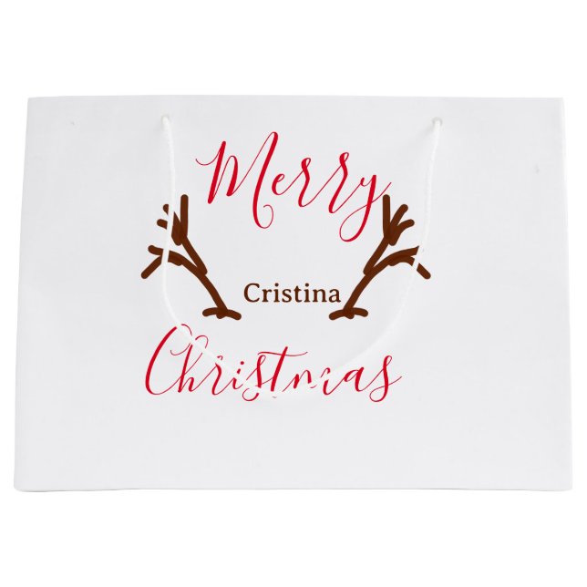 Frohe Weihnachtsfeiertag Rotes Rentierhorn Große Geschenktüte (Vorderseite)