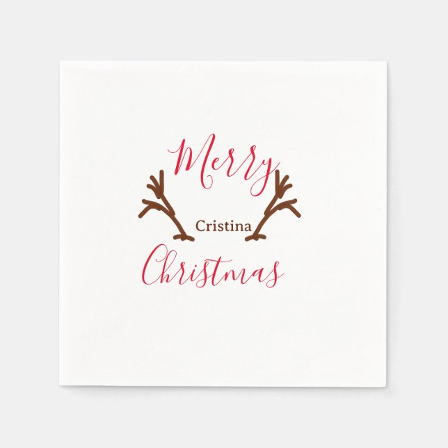 Frohe Weihnachtsfeiertag Rotes Rentierhorn Serviette (Vorderseite)