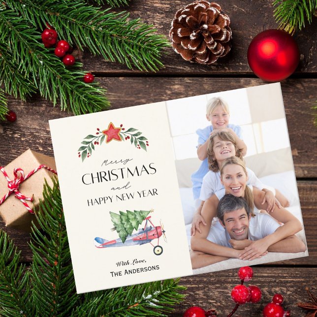 Frohe Weihnachtsfeiertage Foto Tree auf Flugzeug S Postkarte (Von Creator hochgeladen)