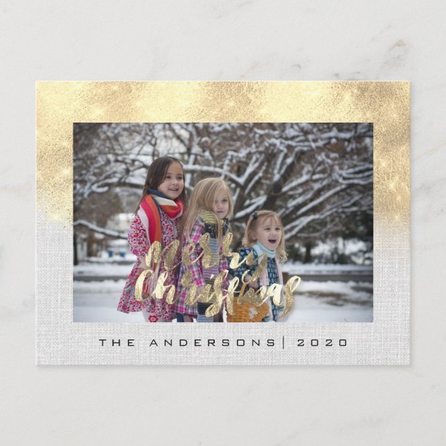 Frohe Weihnachtsfeiertage Gold Hütte Foto Grau Postkarte (Vorderseite)