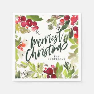 Frohe Weihnachtsfeiertage mit Aquarellfarben Serviette