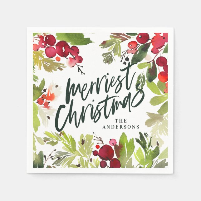 Frohe Weihnachtsfeiertage mit Aquarellfarben Serviette (Vorderseite)