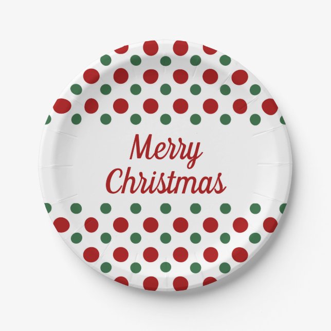 Frohe Weihnachtsfeiertage Niedliche White Red Polk Pappteller (Vorderseite)