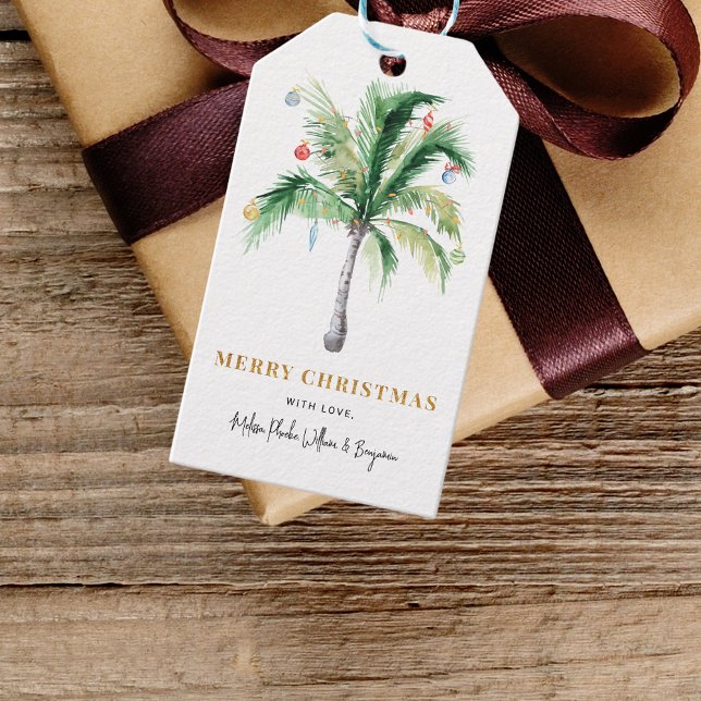 Frohe Weihnachtsfeiertage Palmenbaumbewegung Geschenkanhänger (Palm Tree Merry Christmas Gift Tag)